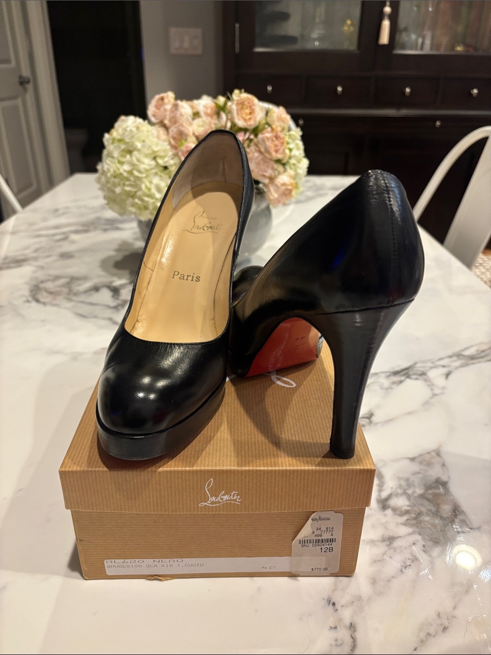Christian Louboutin Black Leather Platform Pumps with Red Sole